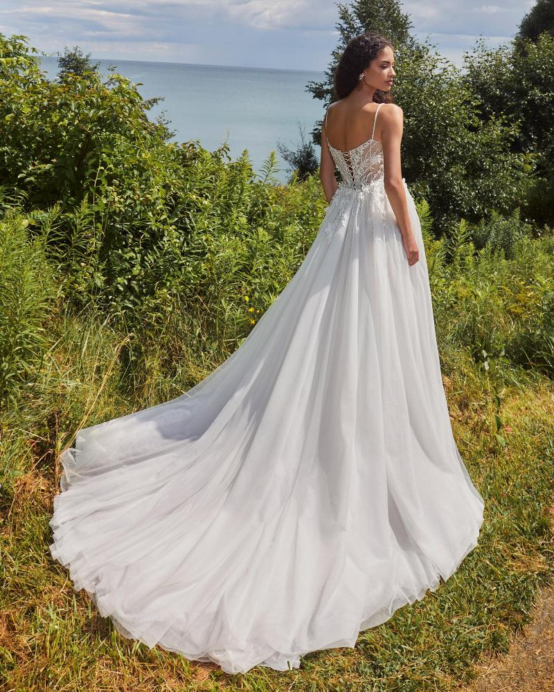 La24103 sexy a line wedding dress with slit and overskirt2